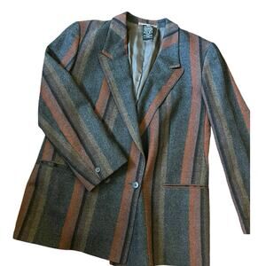 Vintage Windsor Striped New Wool Blazer Size L Double Breasted Lined Women